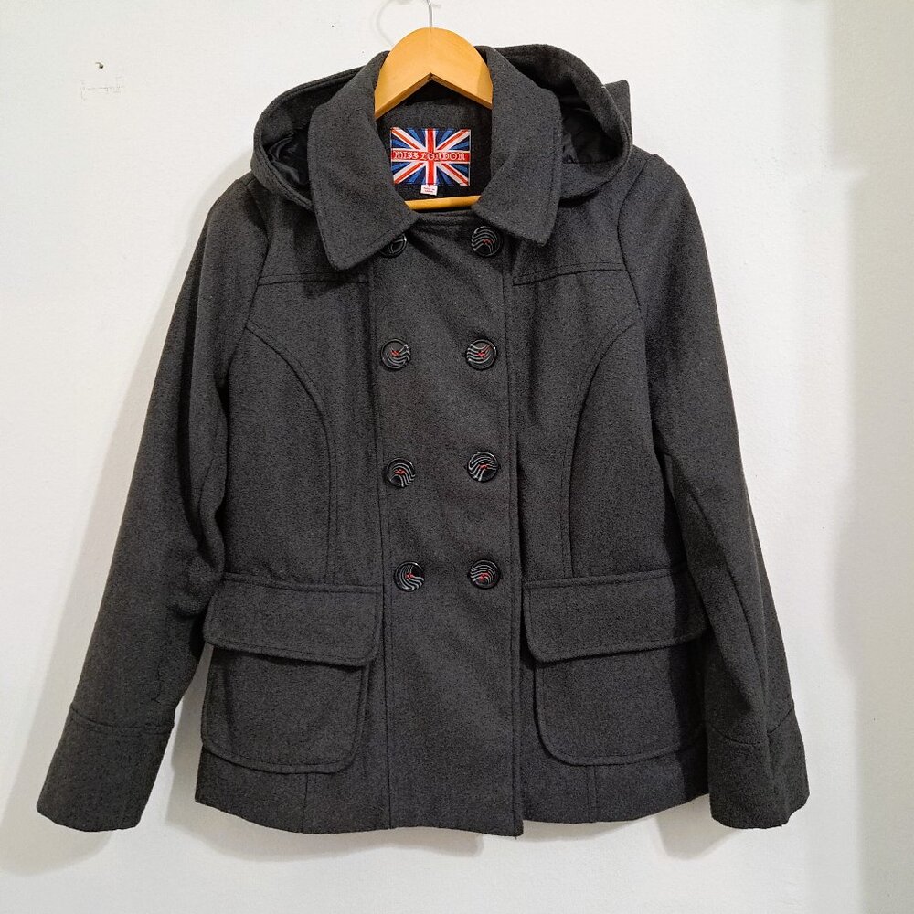 Miss London Women's Hoodie Peacoat Jacket Gray Color Long Sleeve